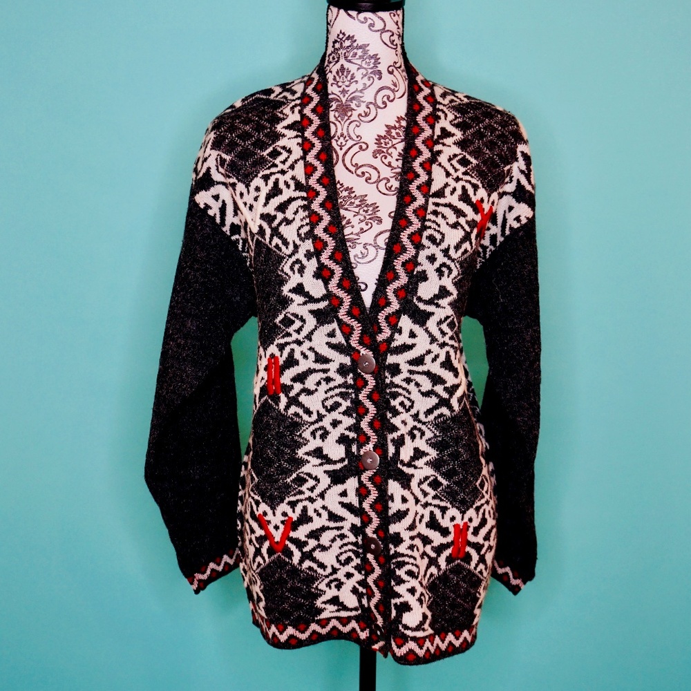 Vintage 80s Funky Abstract Wild Cardigan Sweater